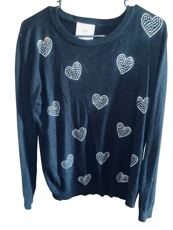 Liv Milano Tops - LIV Milano Black Rhinestone
Heart Embellished Boatneck Knit
Sweater Size Large